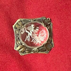 Antique sterling etched crystal pendant